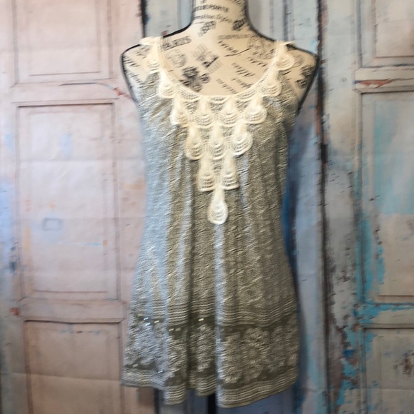 Anthro C Keer Granada Lace Strap Tank Top Sequins - Picture 2 of 7